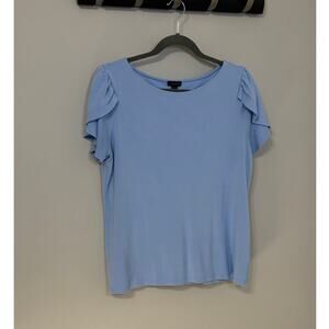 EUC Ann Taylor Factory, flutter/ruffle short sleeves light blue, size large